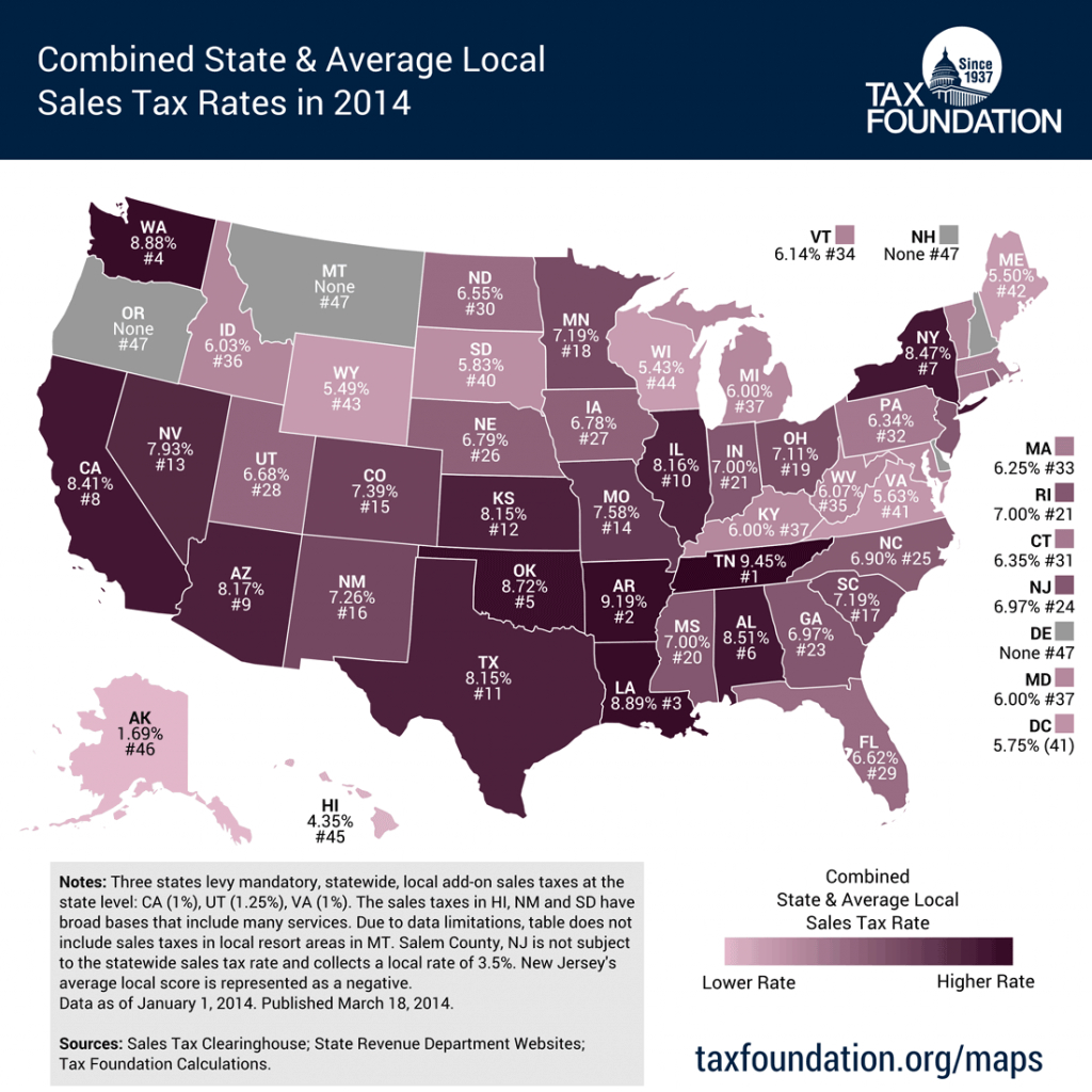 Combined State And Average Local Sales Tax Rates - Tax Foundation within Us State Tax Map