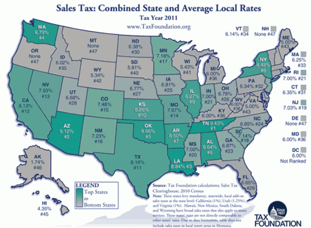 Compare Sales, Income, And Property Taxesstate – Us Map 2011 regarding State Income Tax Map