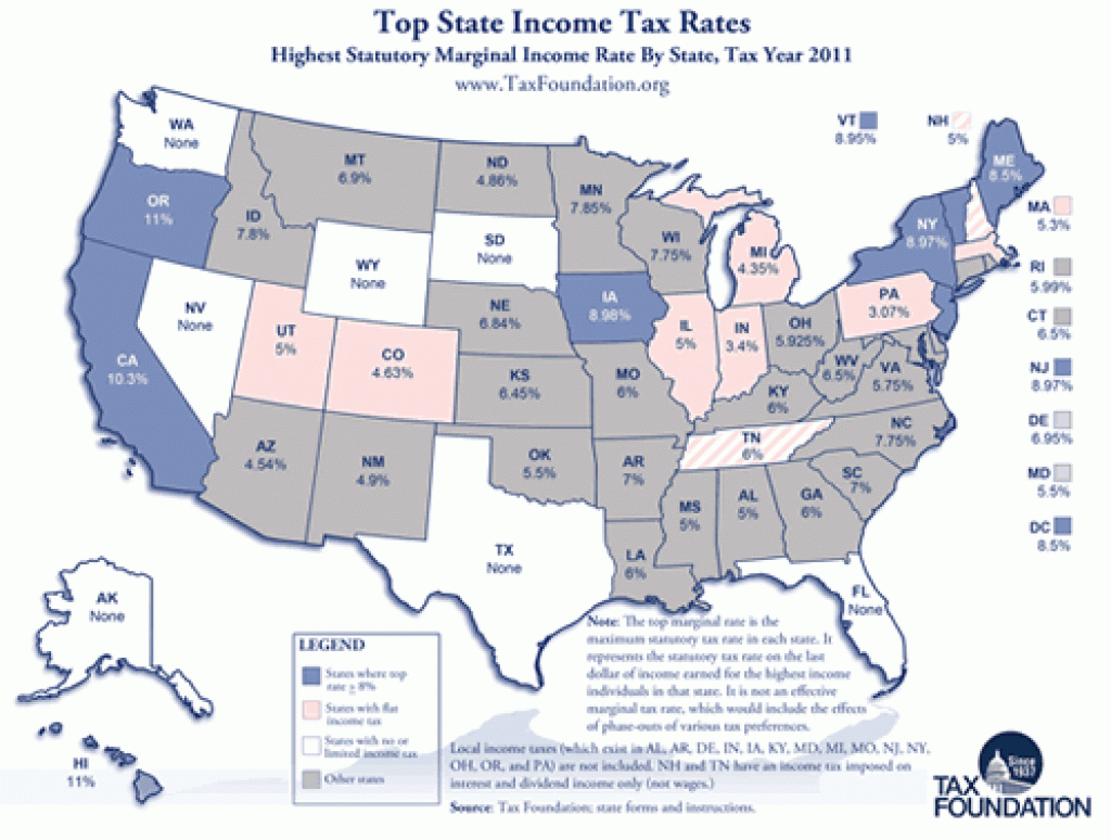 Compare Sales, Income, And Property Taxesstate – Us Map 2011 regarding Us State Tax Map