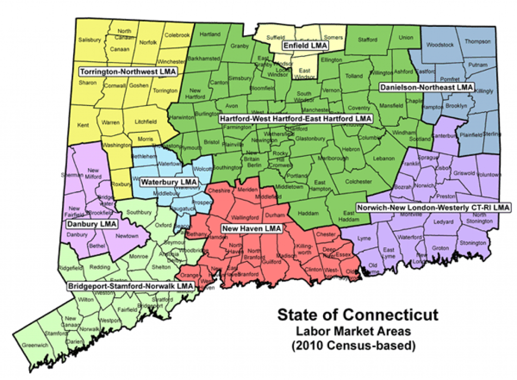 Connecticut Labor Market Information - Connecticut Towns Listed throughout State Of Ct Map With Towns
