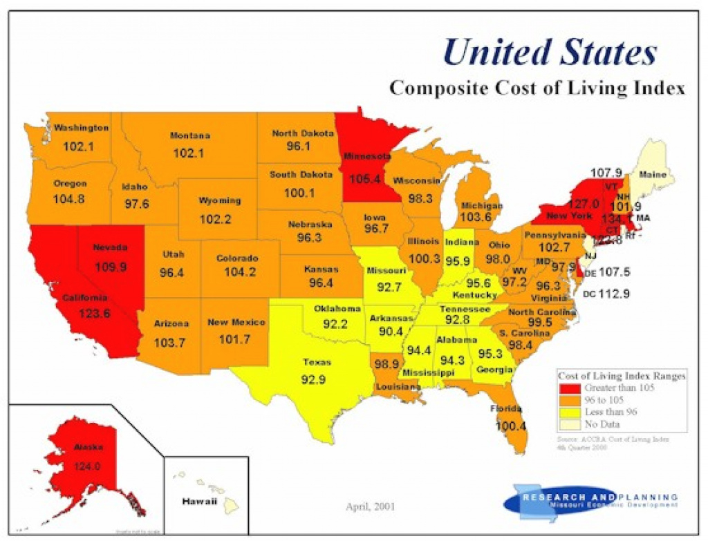 Cost Of Living 4Th Quarter 2000 regarding Cost Of Living By State Map