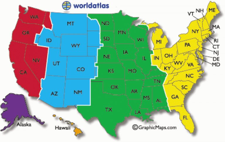 Current Dates And Times In U.s. States Map Inside United States Of ...