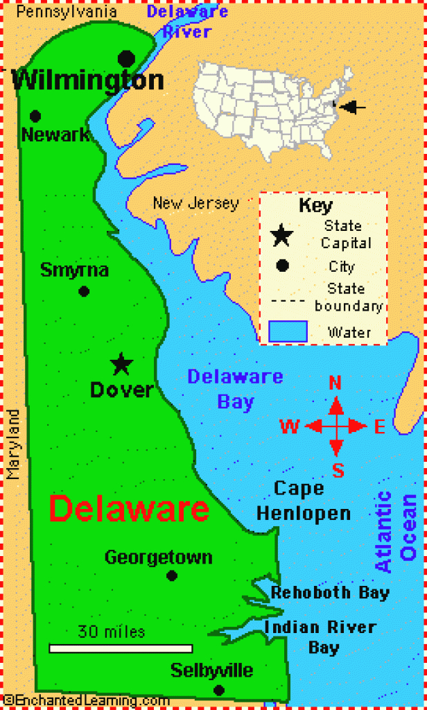 Delaware: Facts, Map And State Symbols - Enchantedlearning intended for Map Of Delaware And Surrounding States