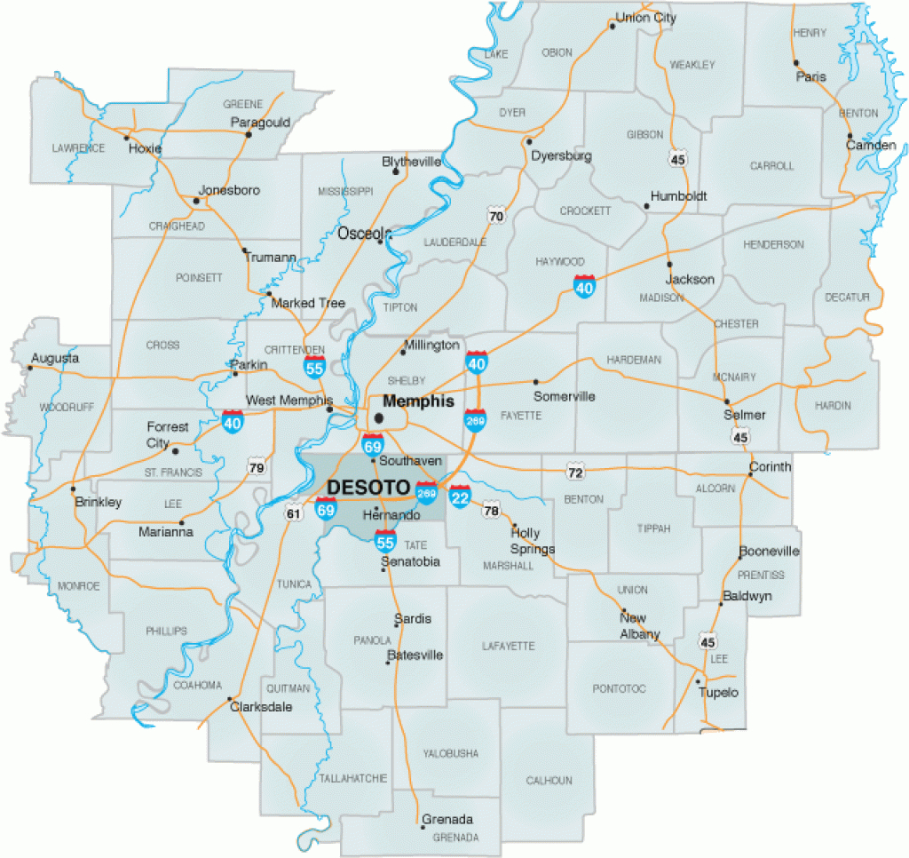 Desoto County inside Tri State Road Map