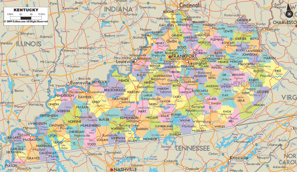 Detailed Political Map Of Kentucky - Ezilon Maps within Map Of Kentucky And Surrounding States