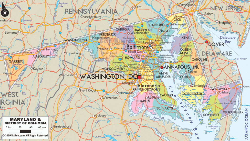 Detailed Political Map Of Maryland - Ezilon Maps for Map Of Maryland And Surrounding States