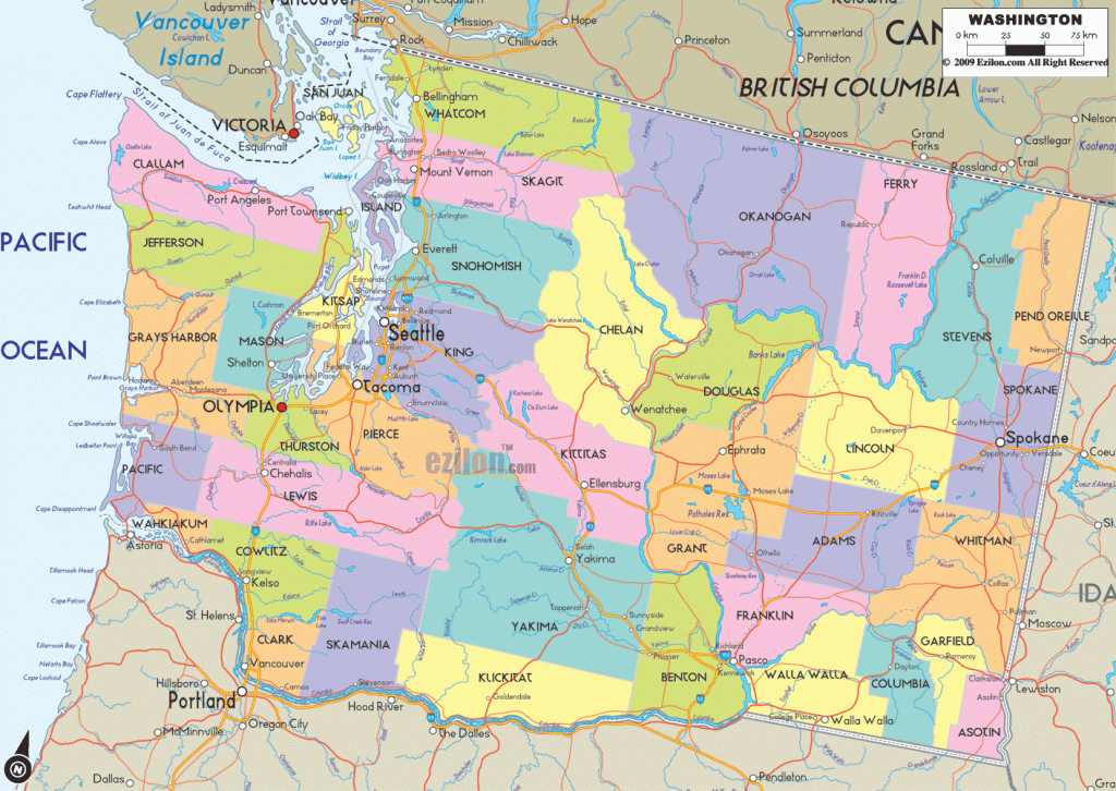 Detailed Political Map Of Washington State - Ezilon Maps intended for Detailed Road Map Of Washington State