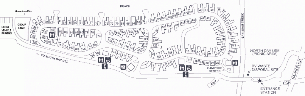 Doheny State Beach Campground Map, Dana Point Ca - Campsites 37 intended for Carpinteria State Beach Campground Map