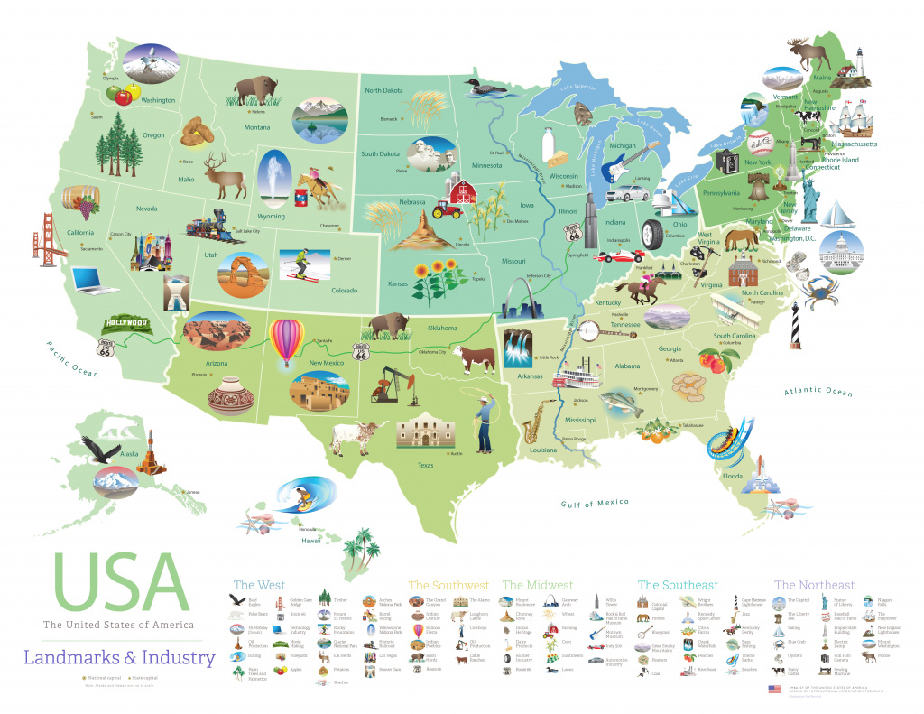 Download This Free Poster Of Famous U.s. Landmarks | Shareamerica pertaining to United States Industry Map