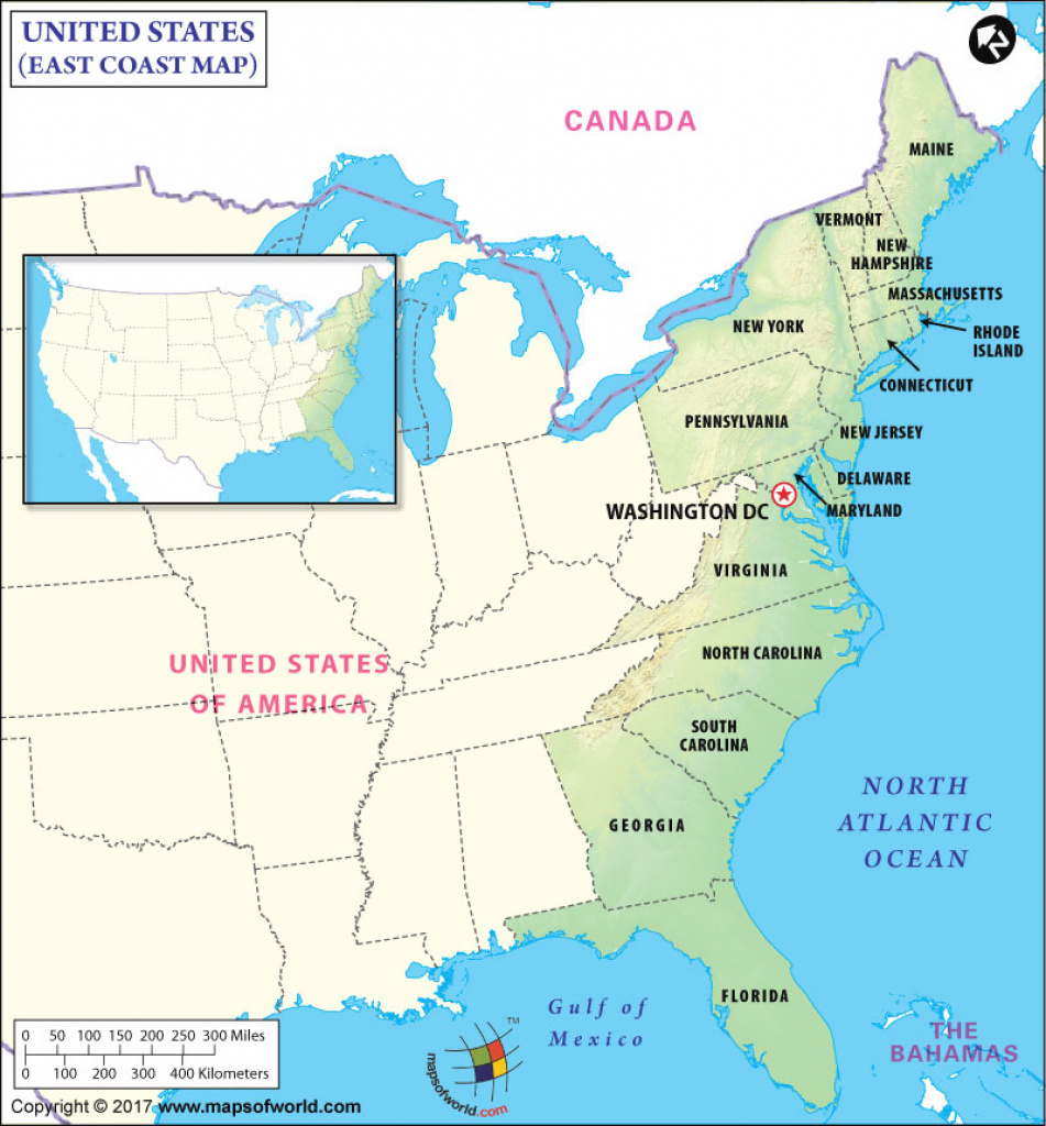 East Coast Map, Map Of East Coast, East Coast States Usa, Eastern Us in East Coast States Map