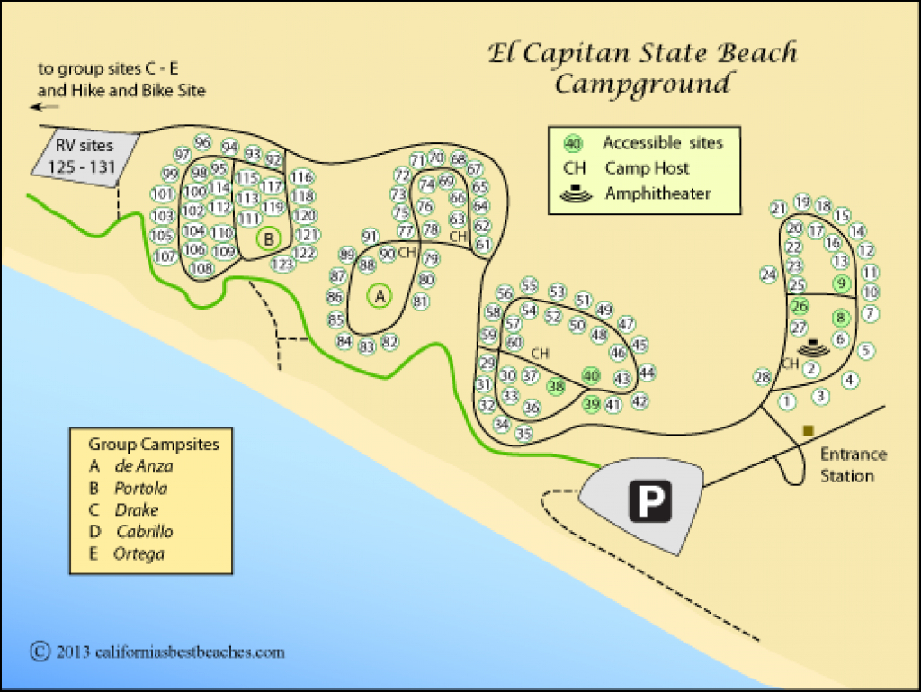 El Capitan Beach And Refugio Beach Camping throughout Carpinteria State Beach Campground Map