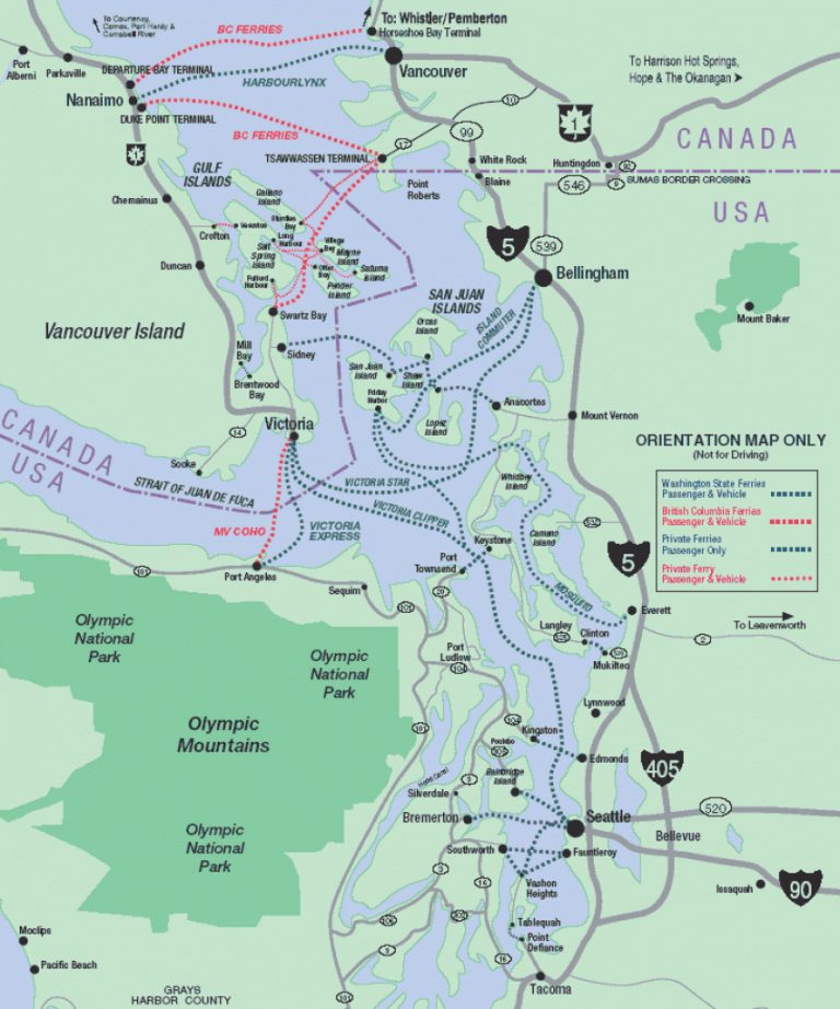 Ferry Route Map Within Washington State Ferries Map - Printable Map