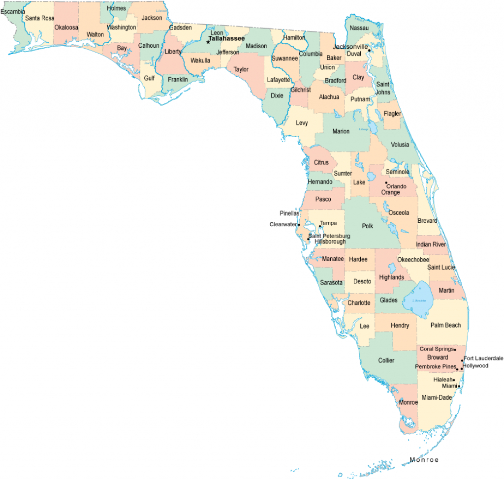Florida Counties Map regarding Florida State County Map With Cities