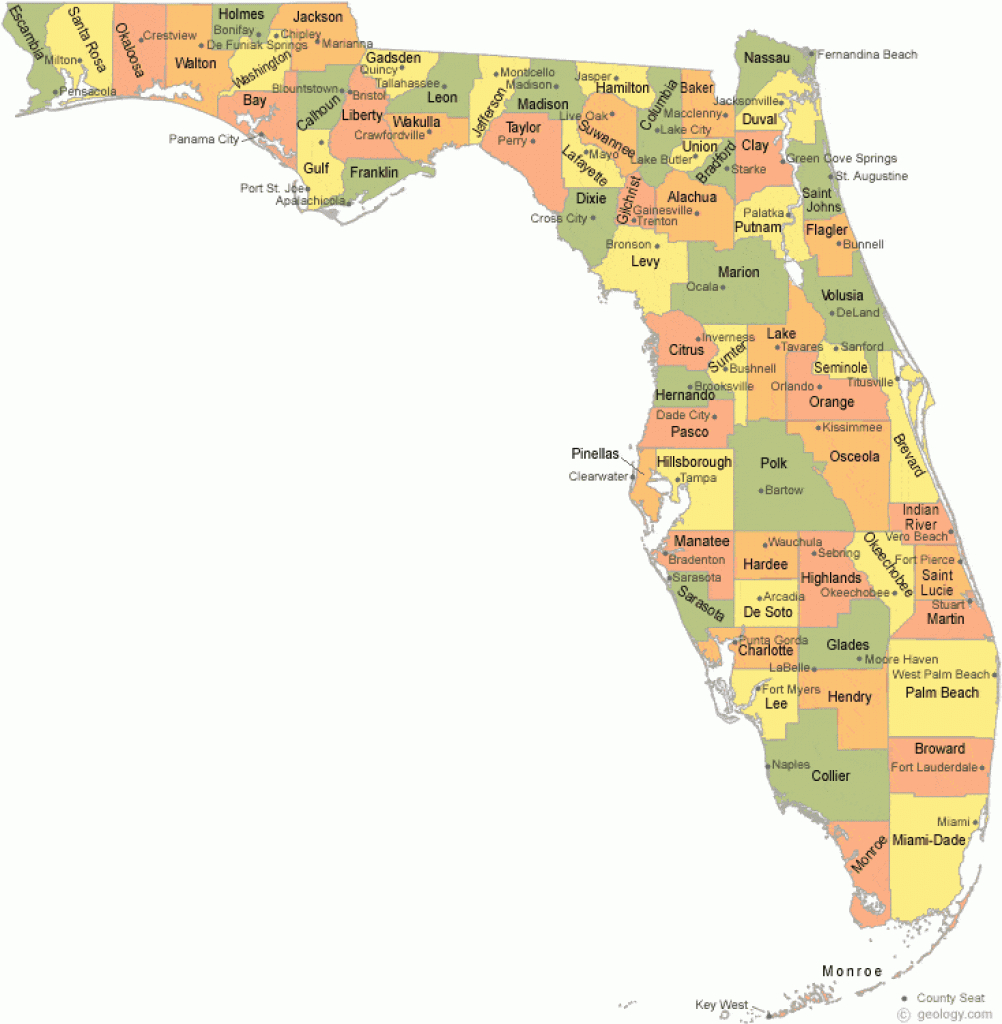 Florida County Map inside Florida State County Map With Cities