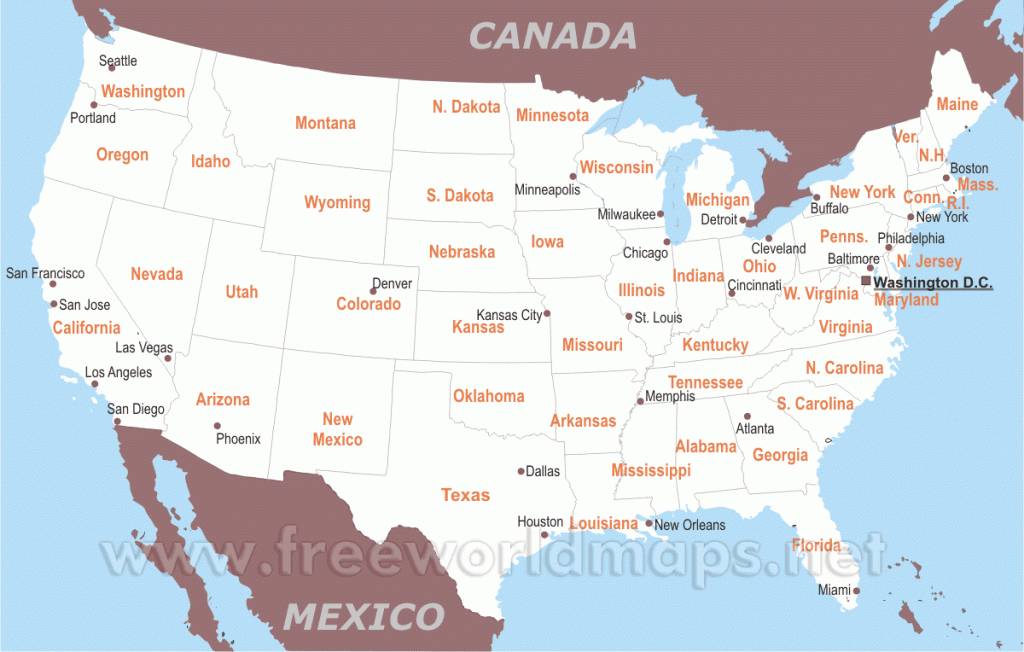 Free Printable Maps Of The United States throughout Printable Usa Map With States And Cities