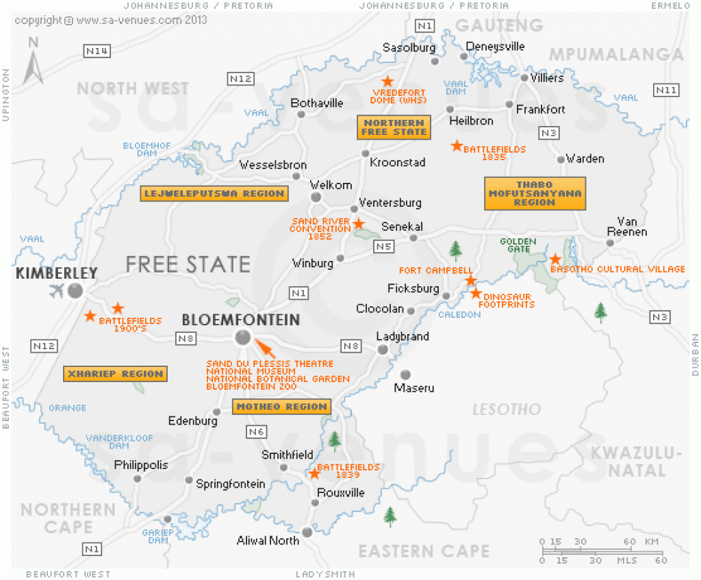 Free State Attractions Map for Free State Map
