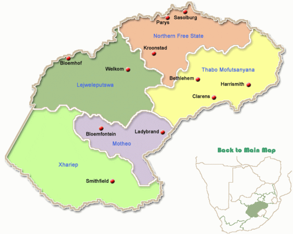 Free State Map Search | Free State Accommodation regarding Free State Map