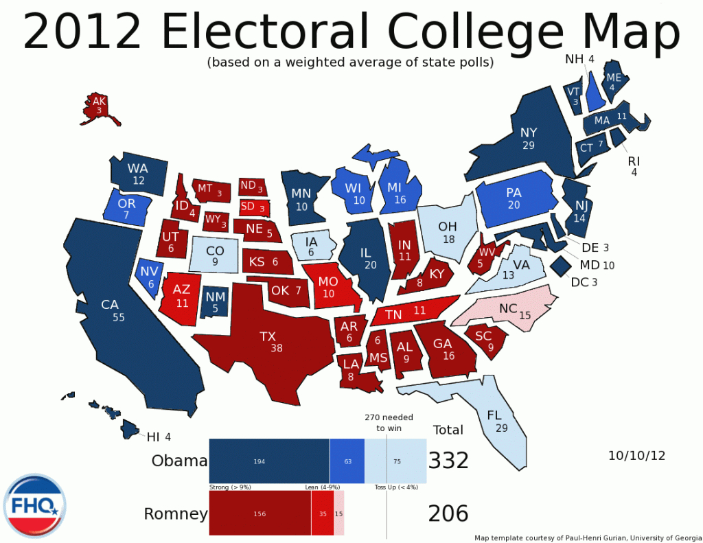 Frontloading Hq: The Electoral College Map (10/10/12) pertaining to Electoral Votes By State Map