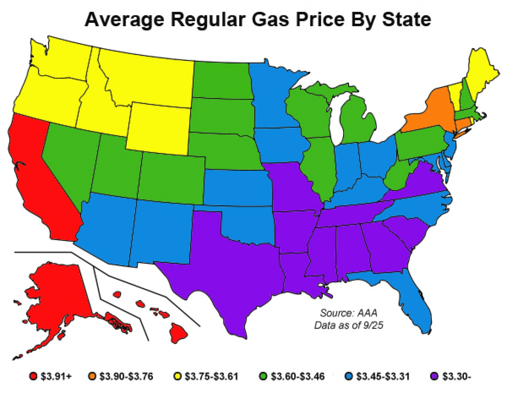 Gas Prices Still Falling: A State-By-State Look | Investorplace within Gas Prices Per State Map