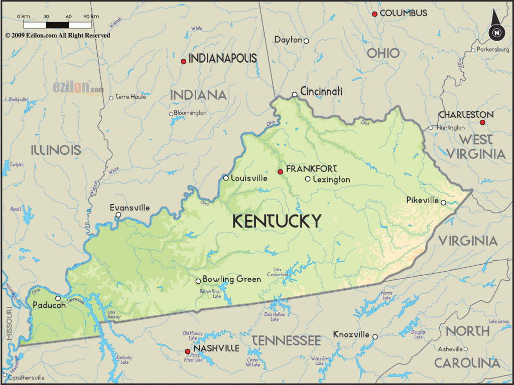 Geographical Map Of Kentucky And Kentucky Geographical Maps with regard to Map Of Kentucky And Surrounding States