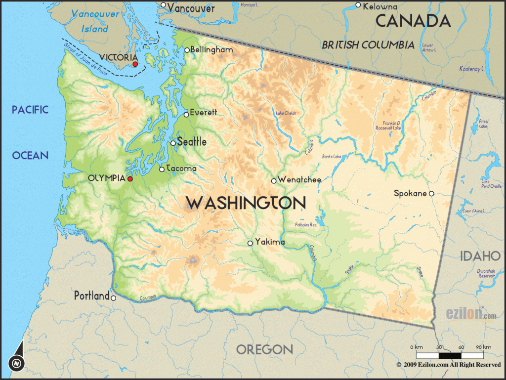 Geographical Map Of Washington And Washington Geographical Maps regarding Physical Map Of Washington State