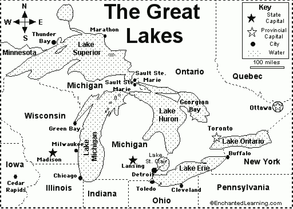 Great Lakes Map/quiz Printout - Enchantedlearning intended for Great Lakes States Outline Map