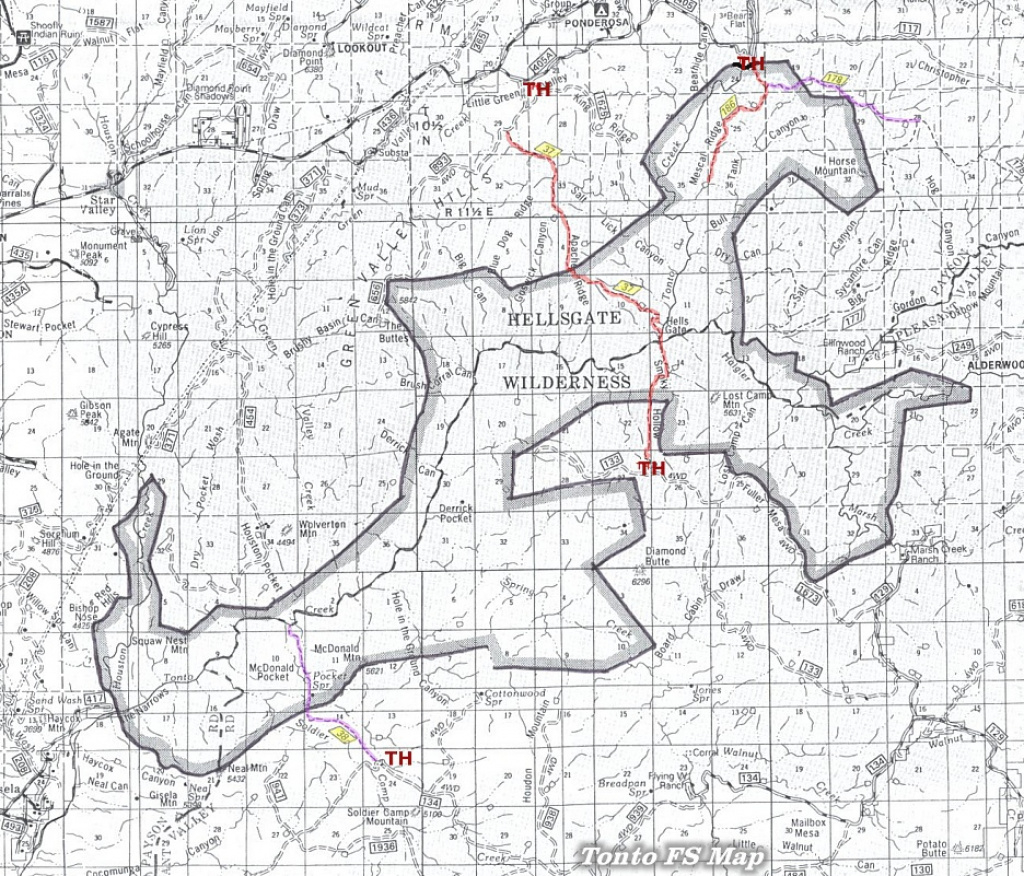 Hellsgate 37 ( North ) To Tonto Creek, Arizona • Hiking pertaining to Hells Gate State Park Trail Map