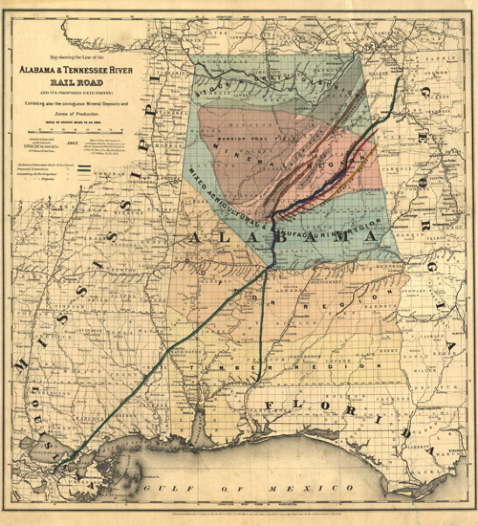 Historic Railroad Map Of Alabama - 1865 regarding Alabama State Railroad Map