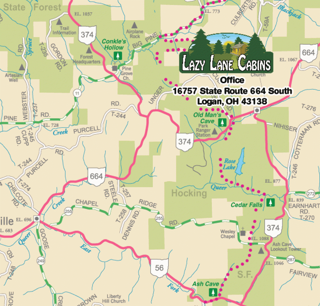 Hocking Hills Map And Cabin Rental Locations Near State Parks intended for Ohio State Park Lodges Map