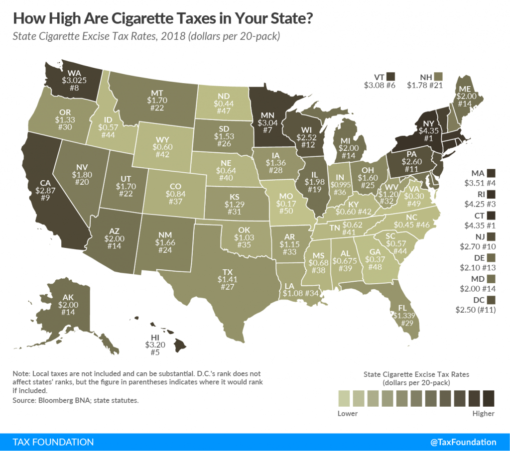 How High Are Cigarette Tax Rates In Your State? - Tax Foundation with Cigarette Prices By State Map