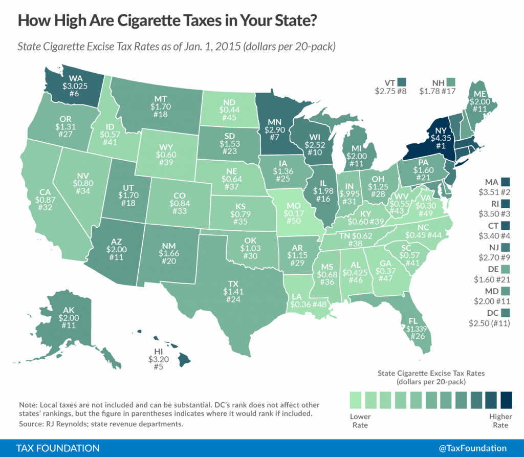How High Are Cigarette Taxes In Your State? - Tax Foundation inside Cigarette Prices By State Map