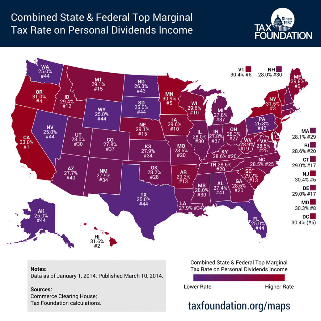 How High Are Personal Dividends Income Tax Rates In Your State with States Without Income Tax Map