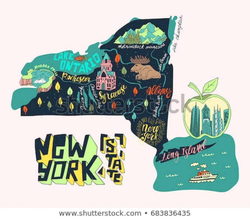 Illustrated Map New York State Usa Stock Vector (Royalty Free intended for New York State Tourism Map