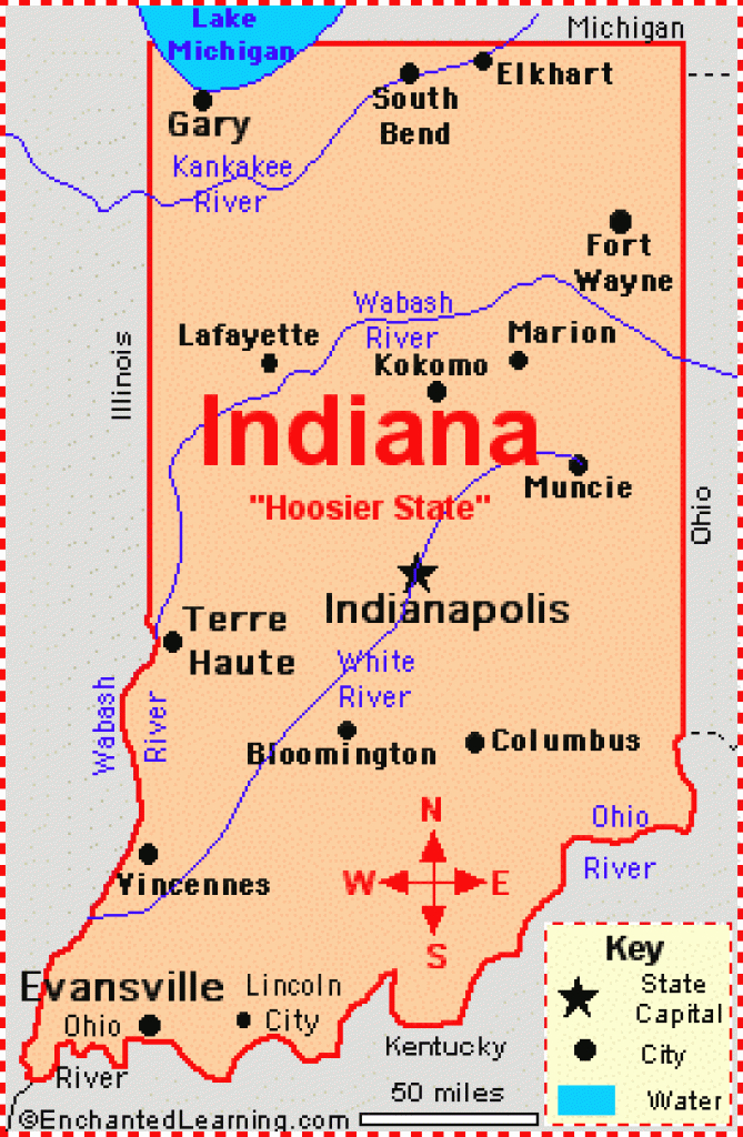 Indiana: Facts, Map And State Symbols - Enchantedlearning with regard to Indiana State Map Printable