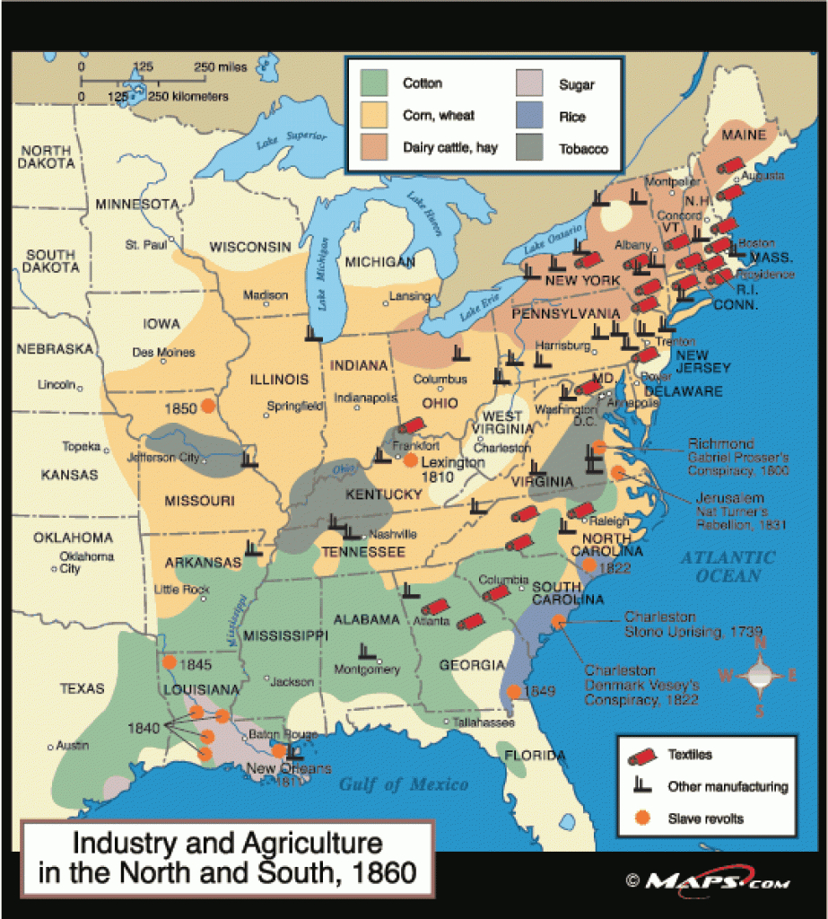 Industry &amp; Agriculture In The North &amp; South Map,1860Maps pertaining to United States Industry Map
