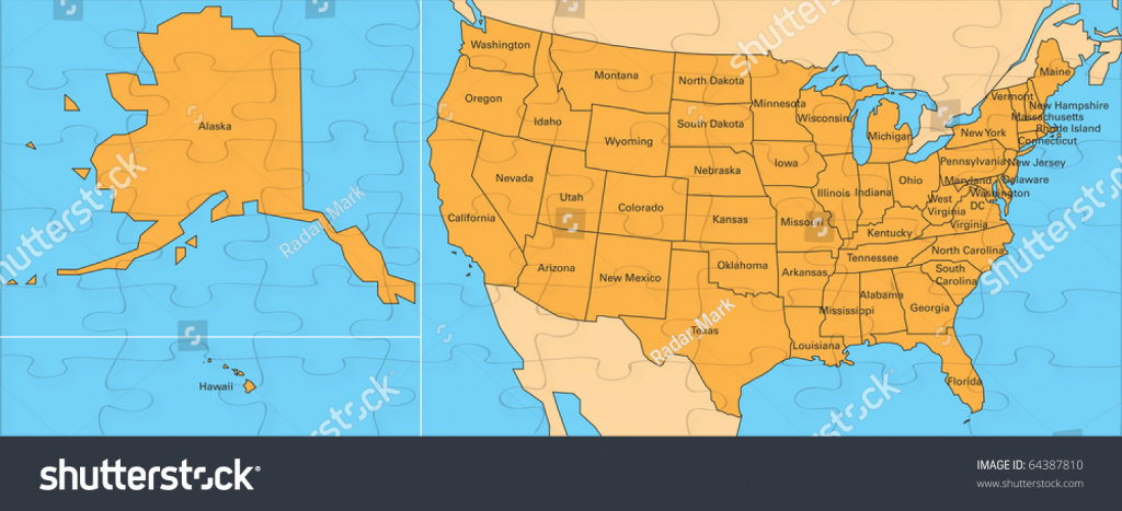 Jigsaw Map United States Including Alaska Stock Illustration pertaining to United States Including Alaska And Hawaii Map