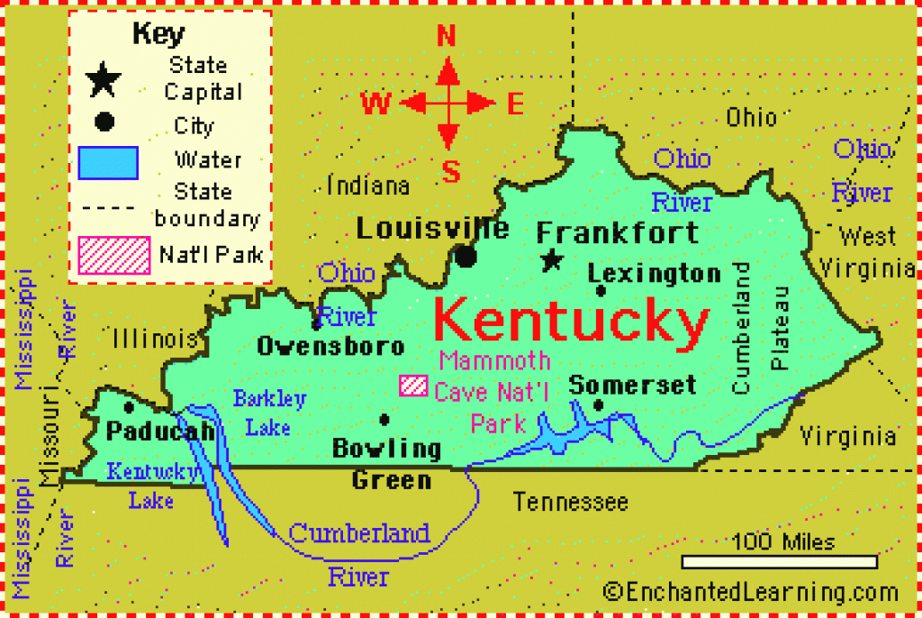 Kentucky: Facts, Map And State Symbols - Enchantedlearning inside Map Of Kentucky And Surrounding States