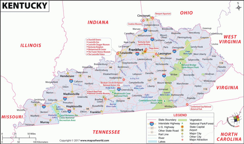Kentucky Map, Map Of Kentucky (Ky) in Map Of Kentucky And Surrounding States