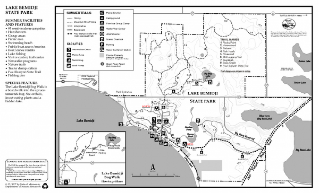 Lake Bemidji State Park Summer Map - 3401 State Park Rd Ne Bemidji intended for Itasca State Park Trail Map