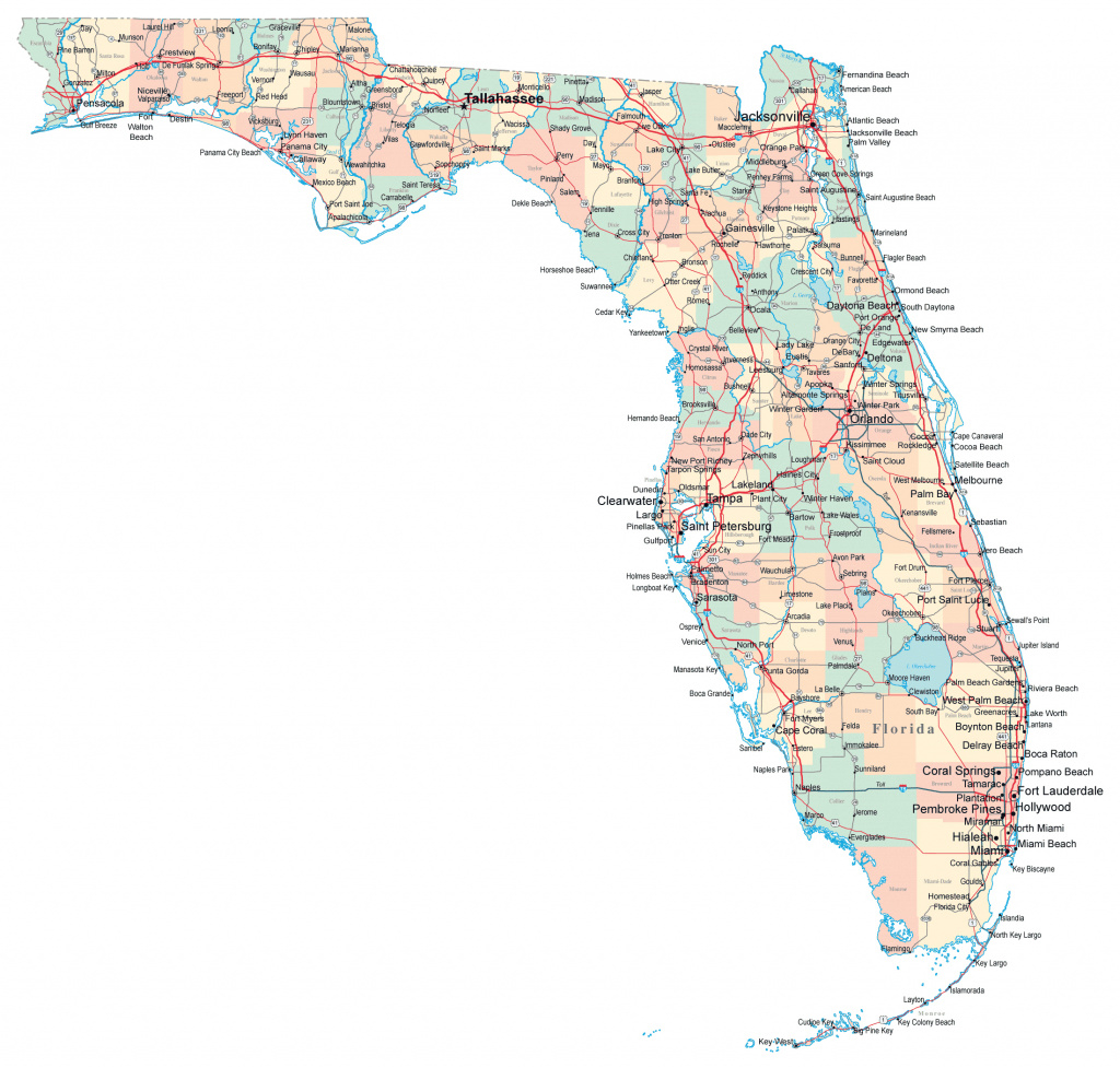 Large Administrative Map Of Florida State With Roads, Highways And with regard to Florida State County Map With Cities
