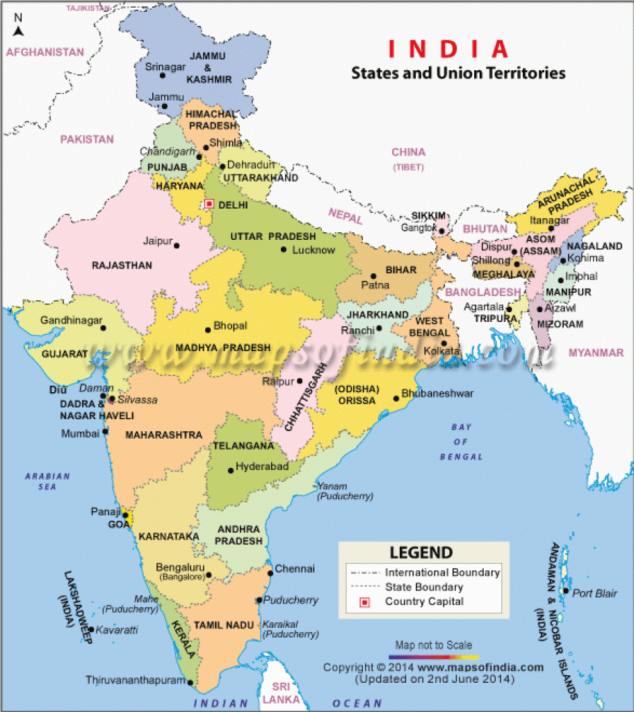 List Of Indian States And Union Territories throughout Capitals Of Indian States Map