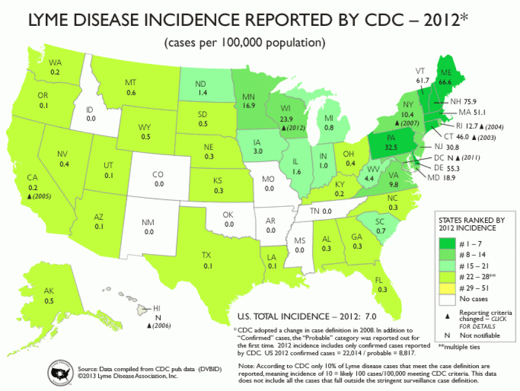 Lyme Disease Association | Map Of Lyme Disease Incidence Reported inside Lyme Disease By State Map