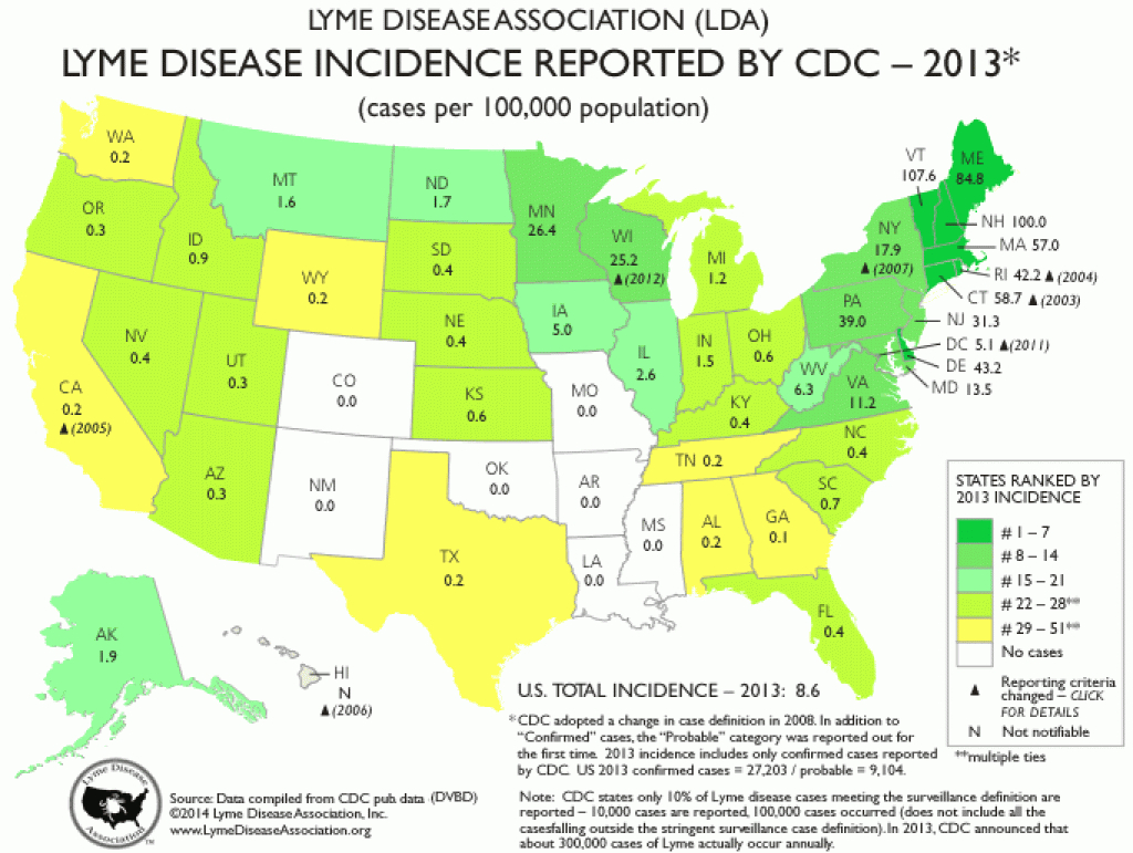 Lyme Disease Association | Map Of Lyme Disease Incidence Reported regarding Lyme Disease By State Map