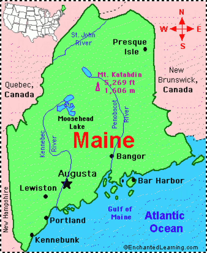 Maine: Facts, Map And State Symbols - Enchantedlearning with regard to Maine State Map Printable