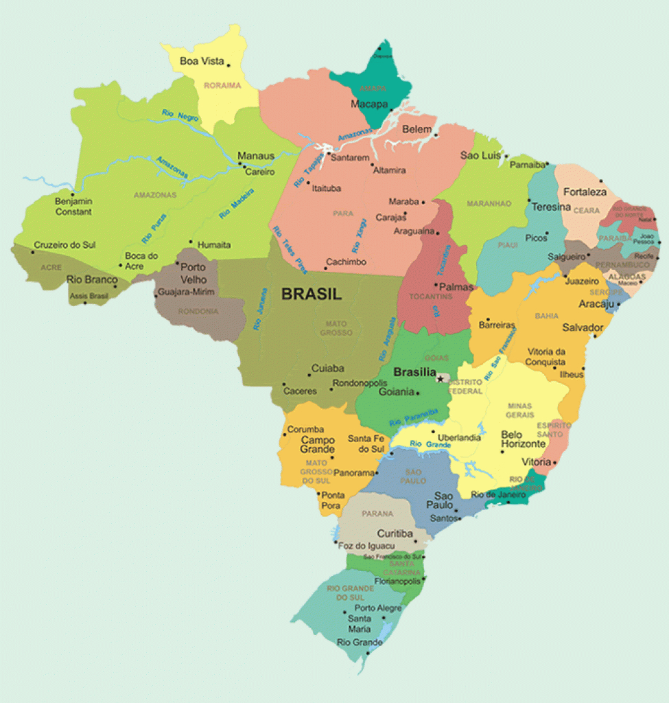 Map Of Brazil, Brasil - States And State Capitals throughout Map Of Brazil States And Cities