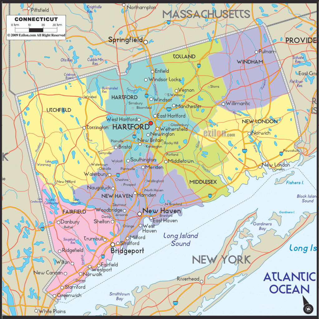 Map Of Connecticut Includes Cities, Towns And Counties. Road Map Is in Connecticut State Map With Counties And Cities