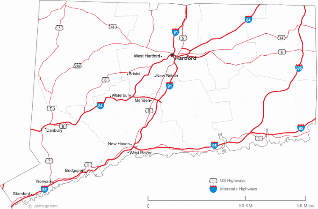 Map Of Connecticut throughout Connecticut State Map With Counties And Cities