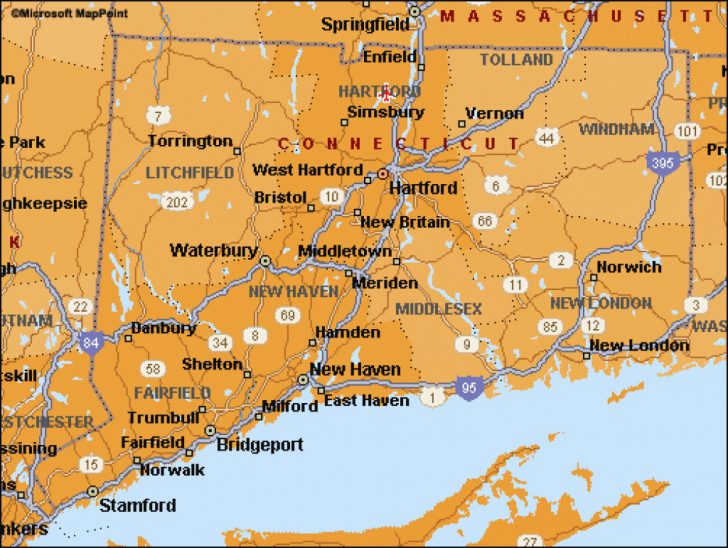 Map Of Ct With Towns And Travel Information | Download Free Map Of With ...