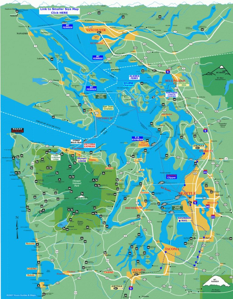 Map Of Ferry Routes In Seattle, Puget Sound, Olympic Peninsula With 