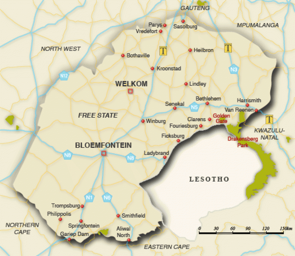 Map Of Free State Free State Map South Africa Regarding Free State 
